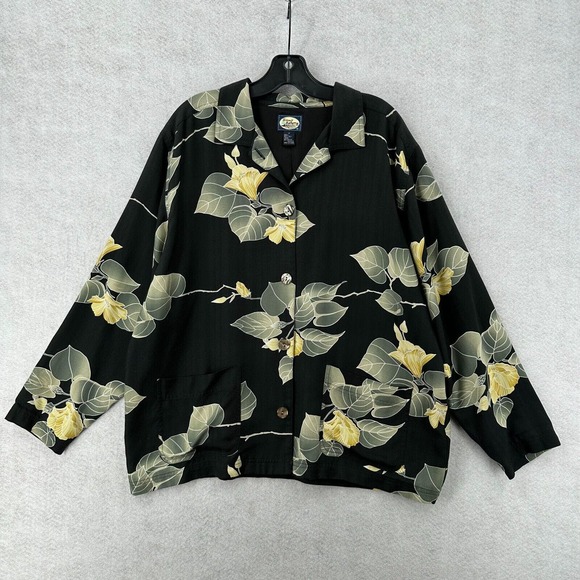 Tommy Bahama 100% Silk Hawaiian Shirt Womens MEDIUM Pockets RARE‎ SLOUCHY CUT - Picture 1 of 13